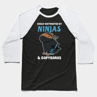 Easily Distracted by Ninjas and Capybaras Cartoon Baseball T-Shirt